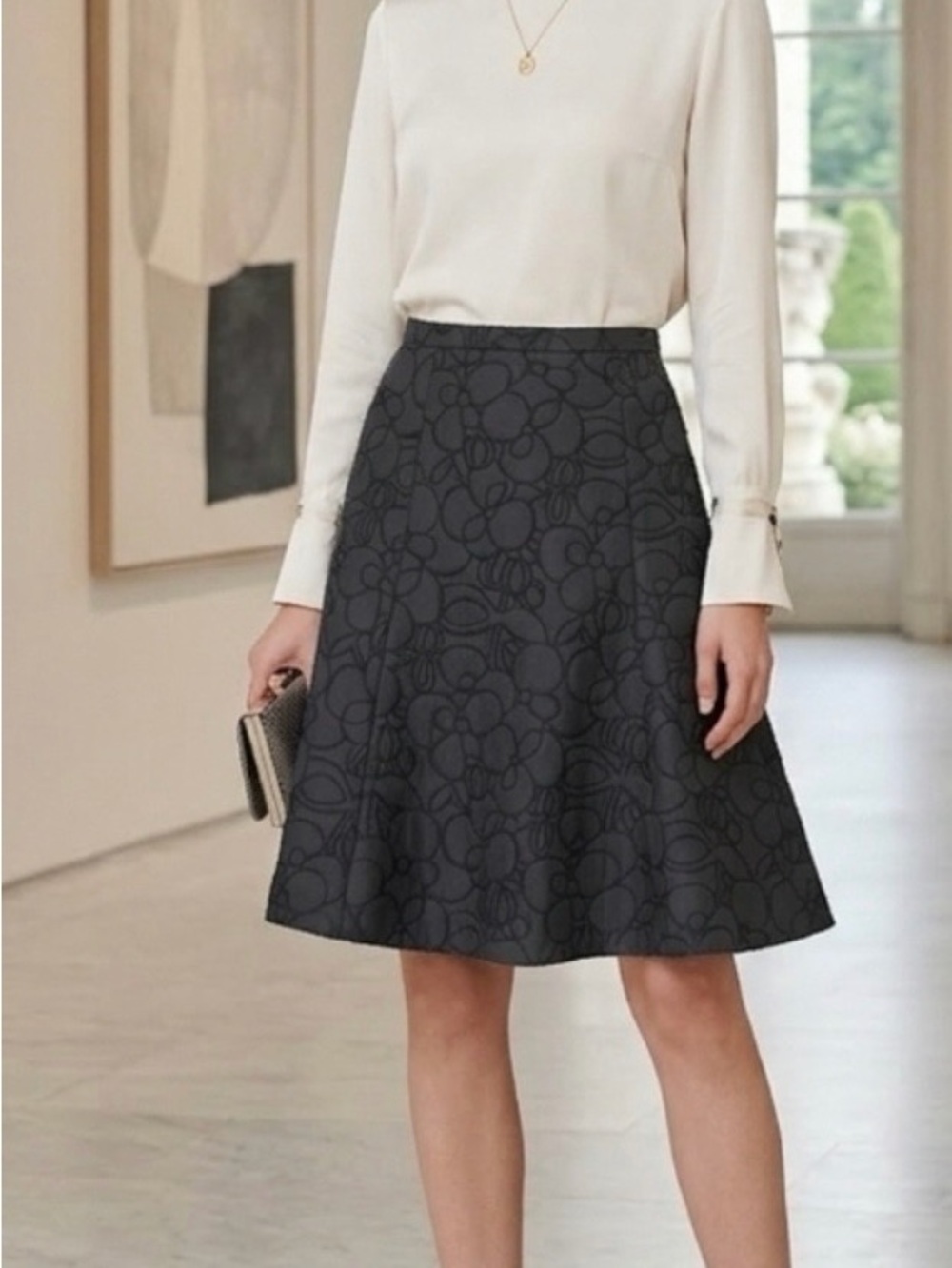 J. Crew Dark Charcoal Floral A-Line Skirt